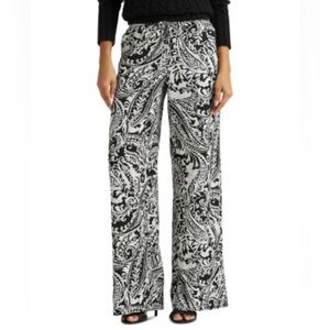 LAUREN Ralph Lauren Paisley Print Wide Leg Pull On Pants Sz 2X Black Ivory
